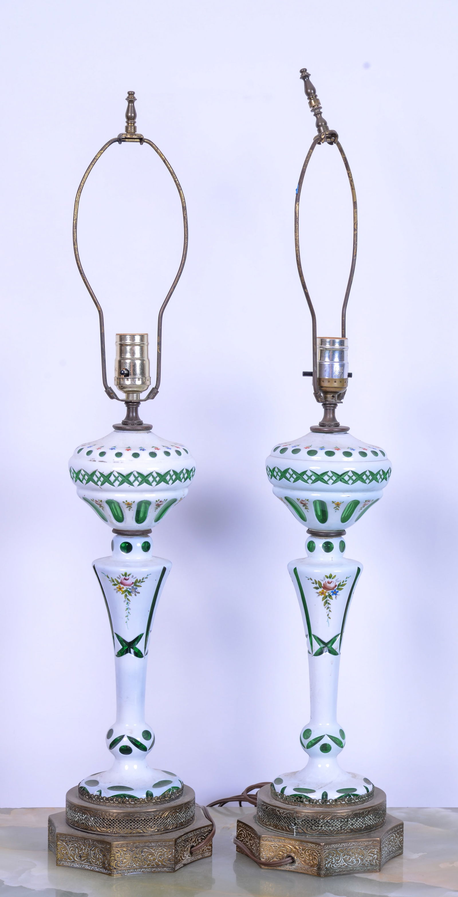 Pair of Bohemian Cut Glass Table Lamps. (1 of 3)