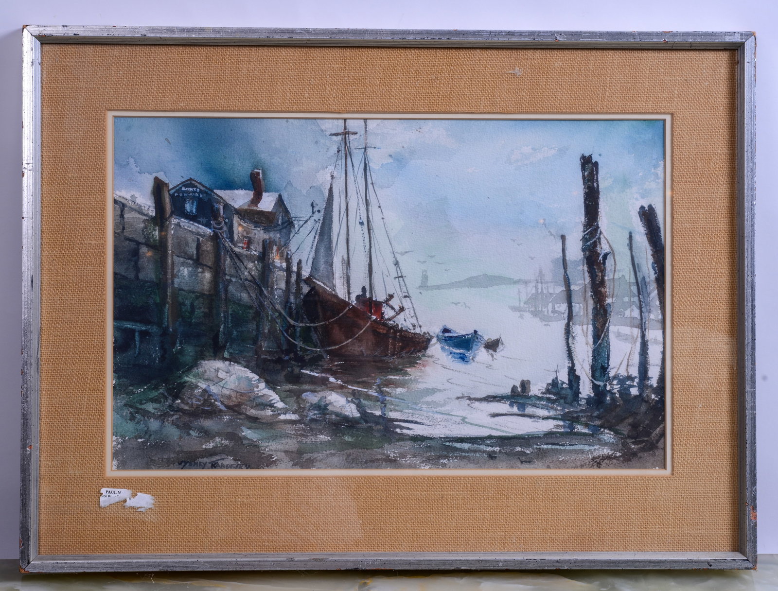Sydney Karofsky. Jackson's Cove.: Watercolor on paper, 14 x 22 inches, signed lower left. Copley Society of Boston label on verso. Framed, 22 x 29.5 inches. "SHIPPING In house shipping is available for this item. Please allow 1-2 week