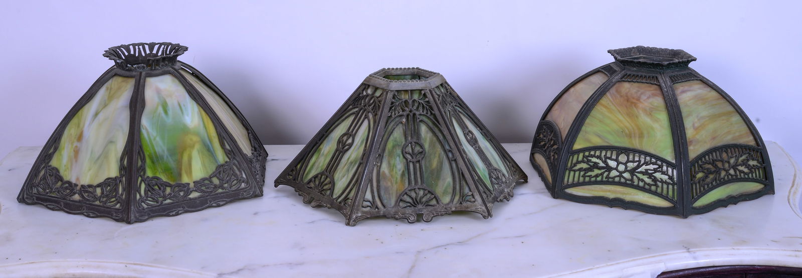 Three Slag Glass Lamp Shades. (1 of 4)