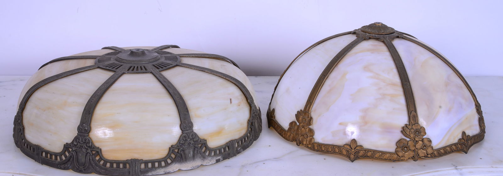 Two Similar Slag Glass Lamp Shades. (1 of 4)