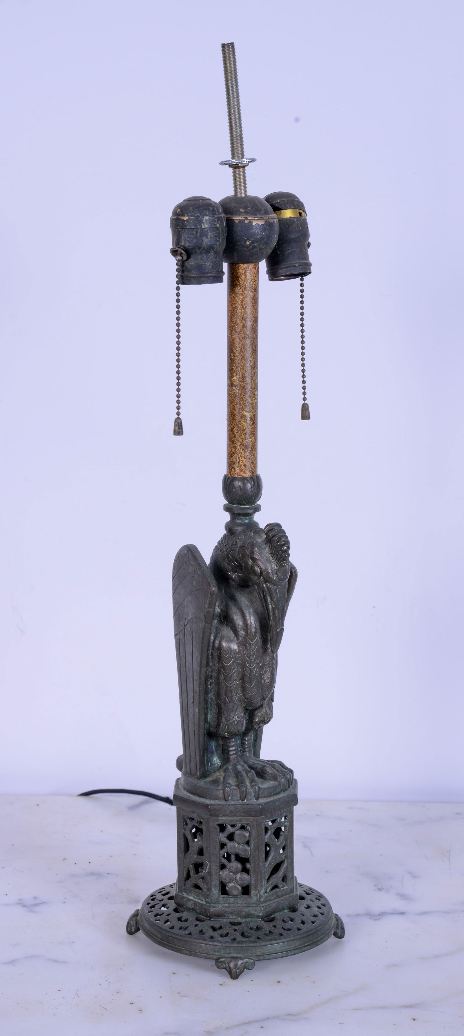 Cast Metal Lamp Base With Vulture. (1 of 4)