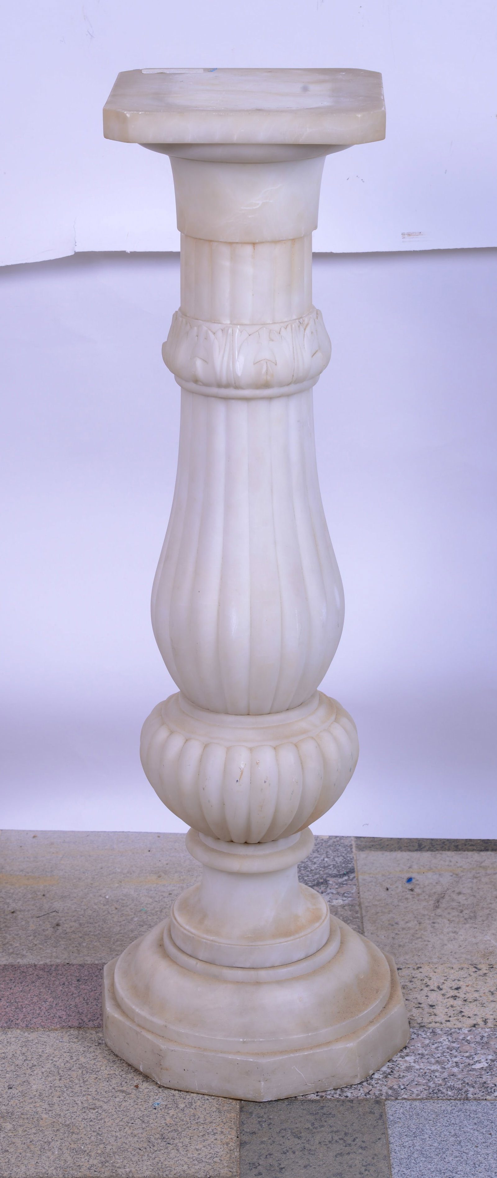 19th Century Carved Alabaster Column.: Height 41 inches. Good condition, a few small chips. "DELIVERY Delivery via private trucking company is available for this item. Please allow 2-4 weeks for delivery. PICKUP Pickup is November 3 and 4 