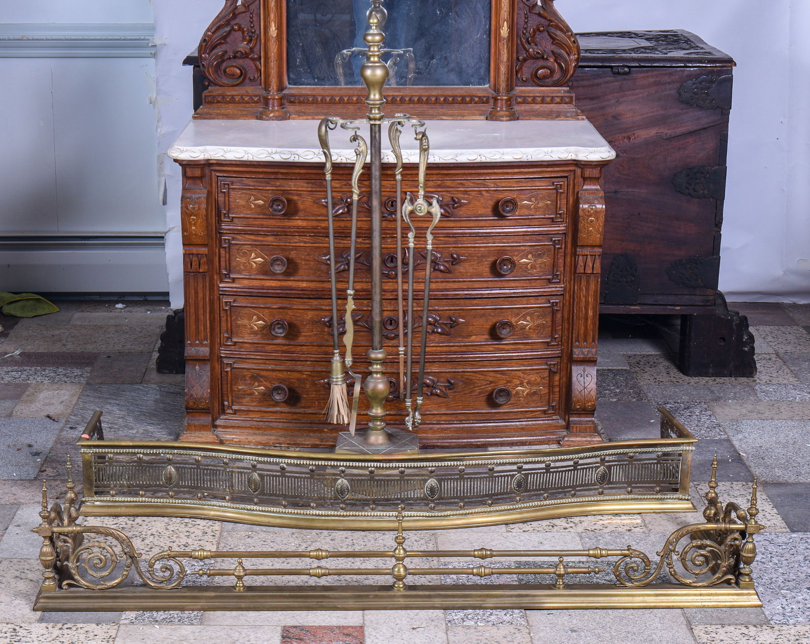 Two Fireplace Fenders and a Set of Tools. (1 of 2)