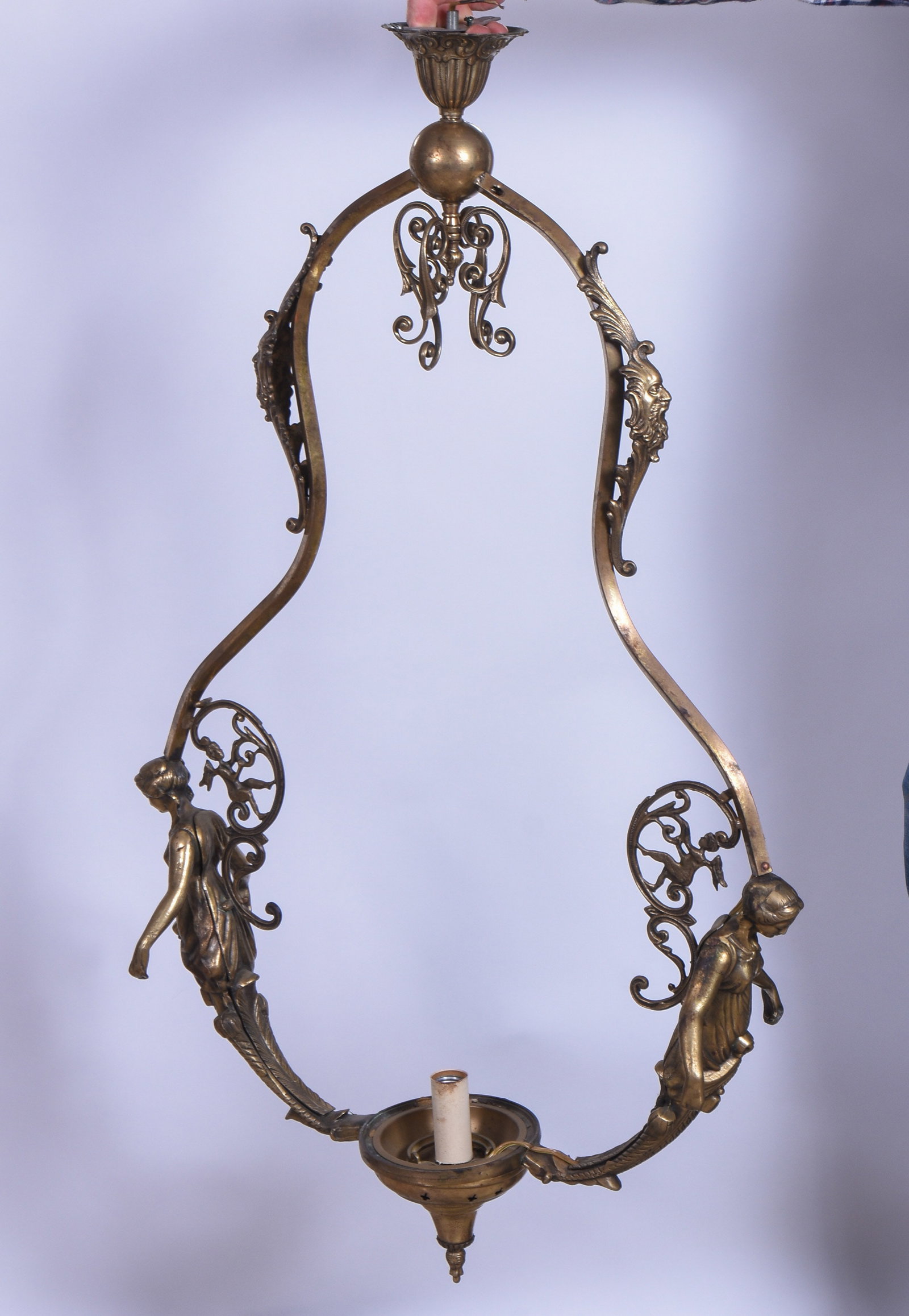 Brass Figural Chandelier: Height 42 inches, width 25 inches. Wiring appears in good condition, all electrical fixtures sold as is. "DELIVERY Delivery via private trucking company is available for this item. Please allow 2-4 we