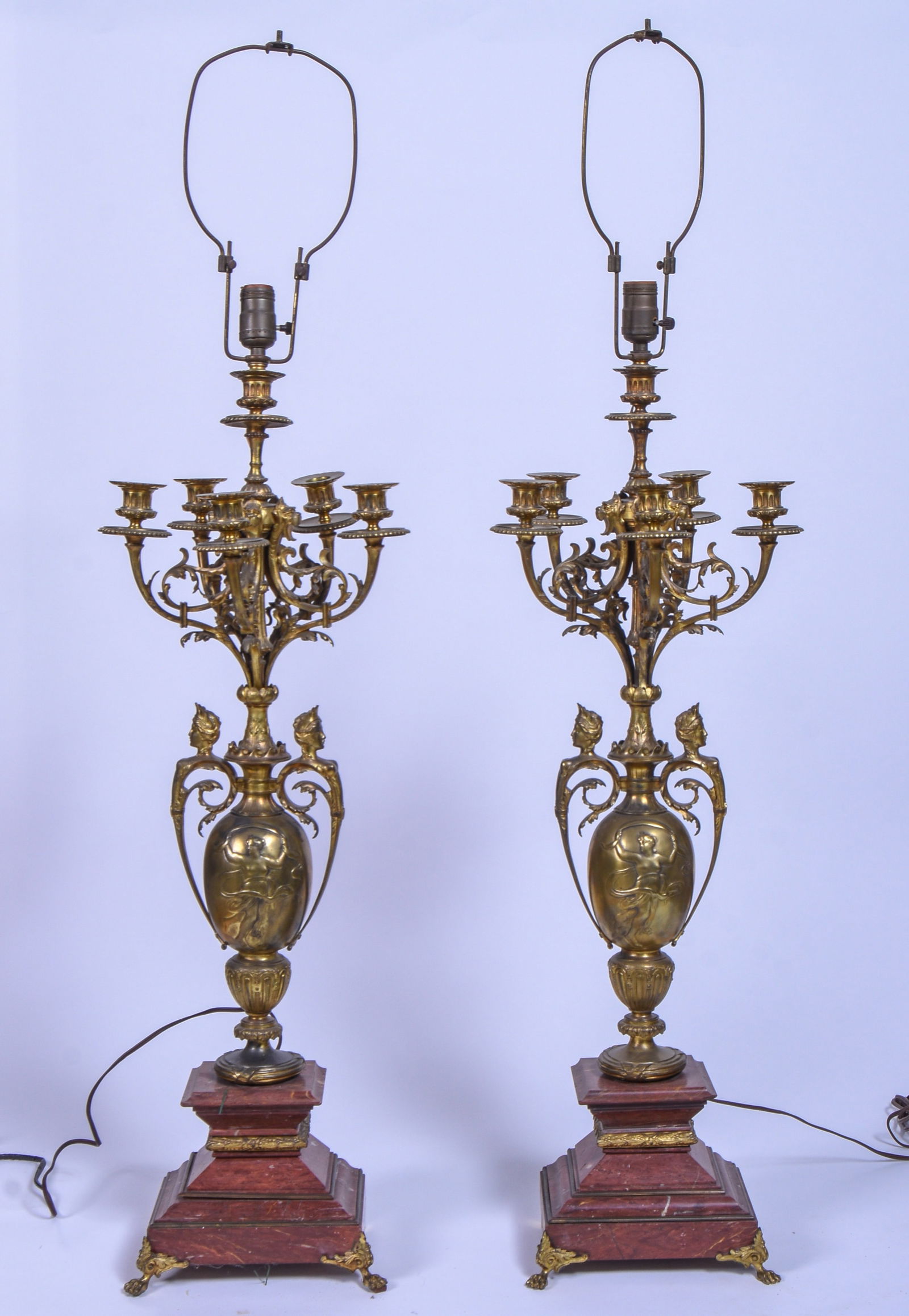 Pair of Marble and Bronze Urn Form Table Lamps (1 of 2)