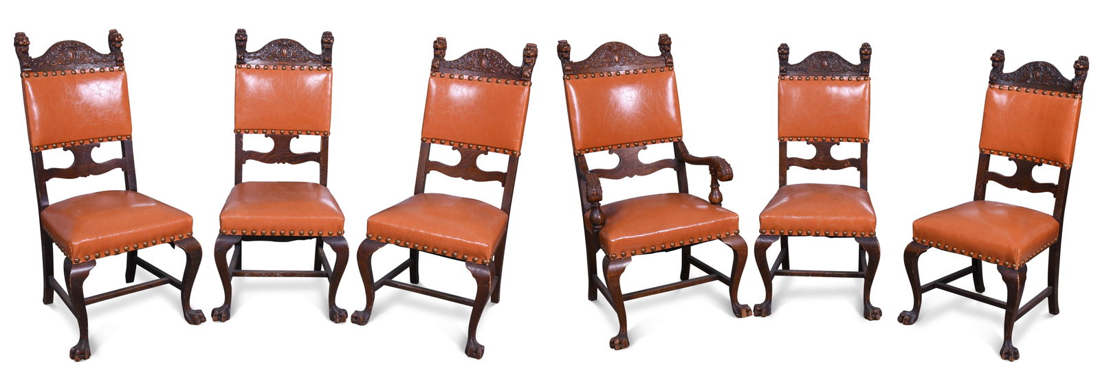 Six Carved Oak Armchairs With Leather Seats. (1 of 8)