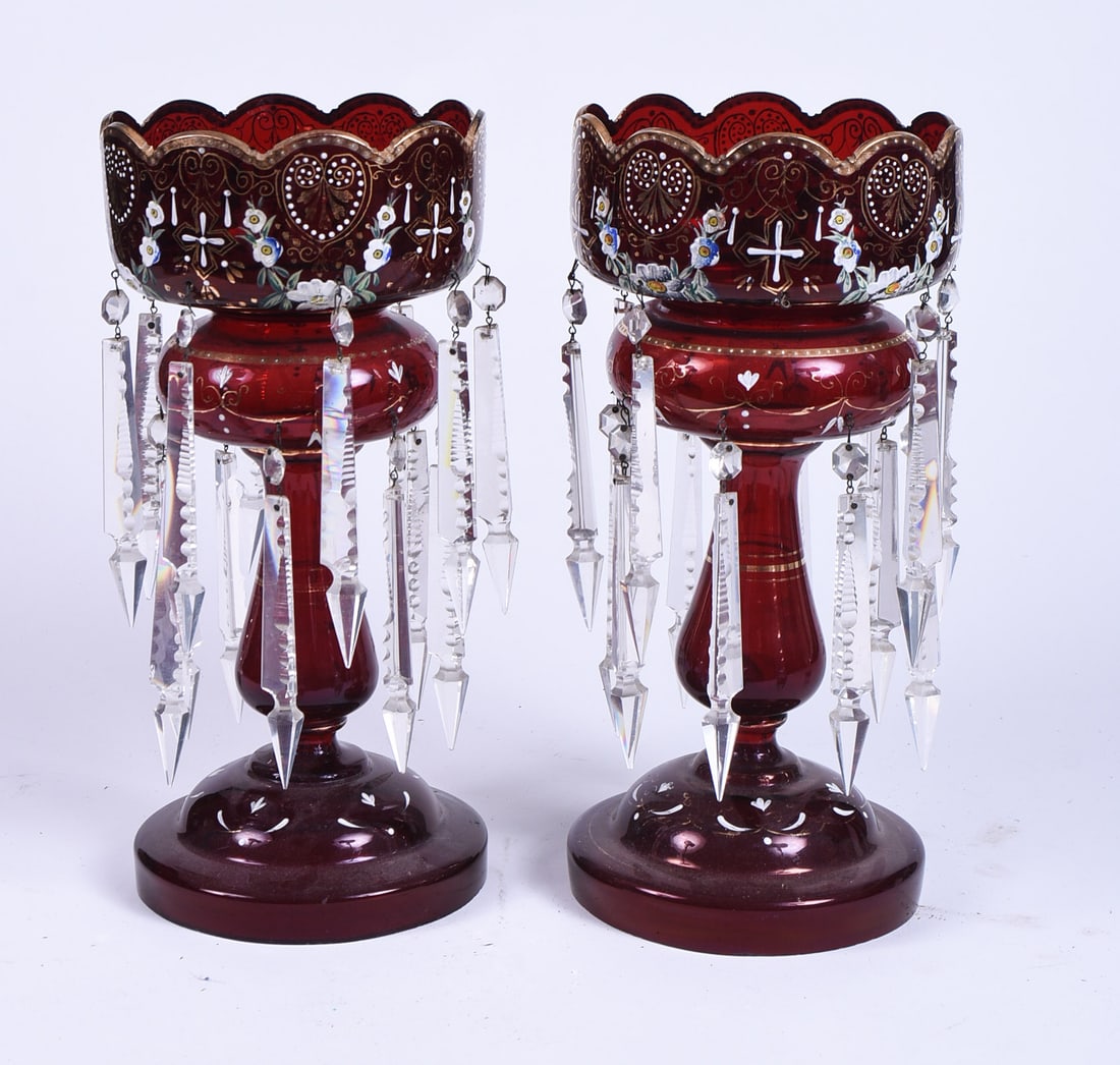 Pair of Bohemian Ruby Glass Lustres (1 of 3)