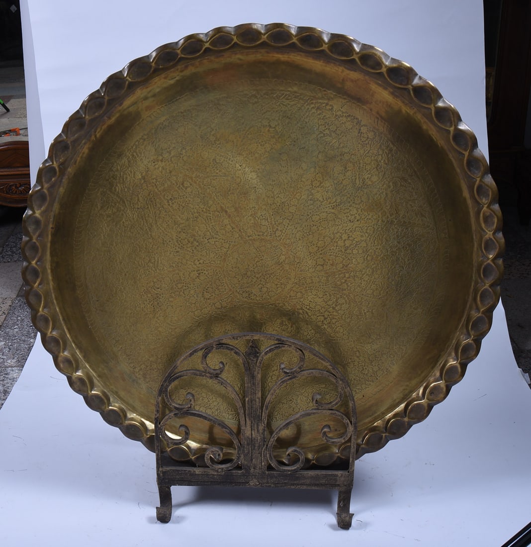 Wrought Iron Magazine Rack and a Large Brass Tray. (1 of 2)