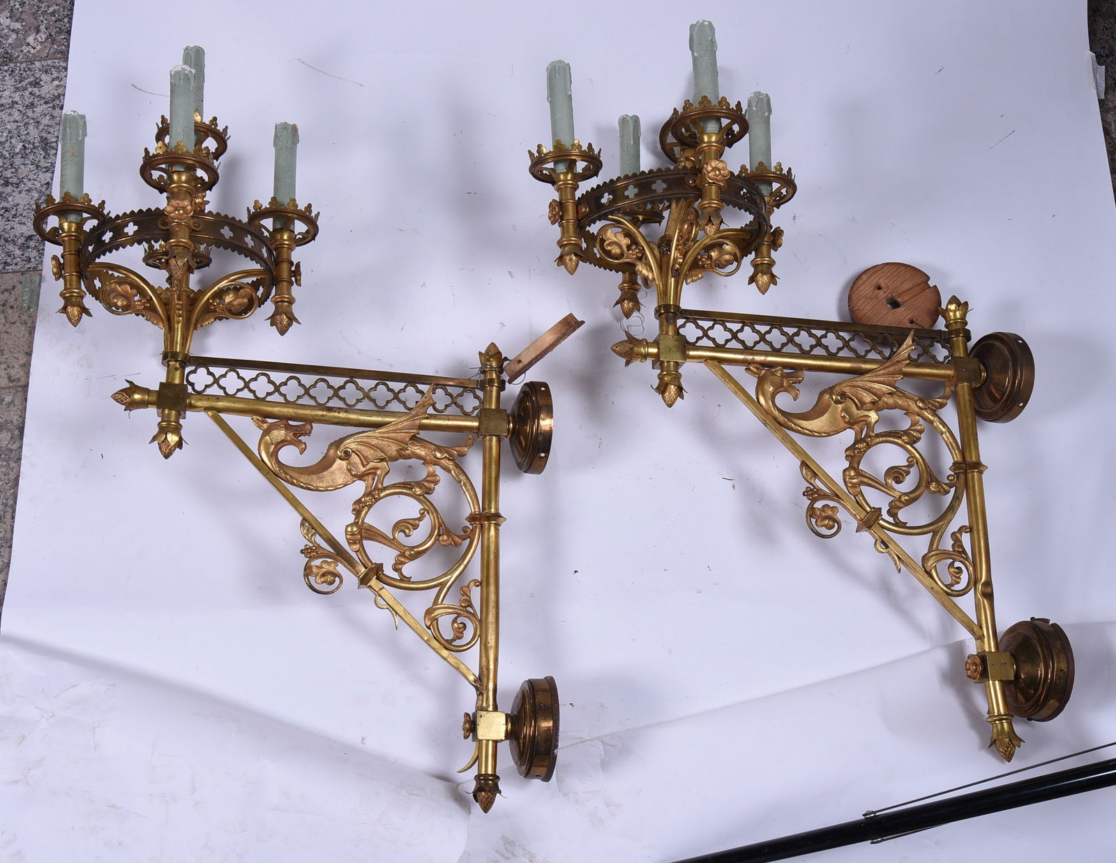 Pair of Large Brass Gothic Revival Wall Sconces. (1 of 3)
