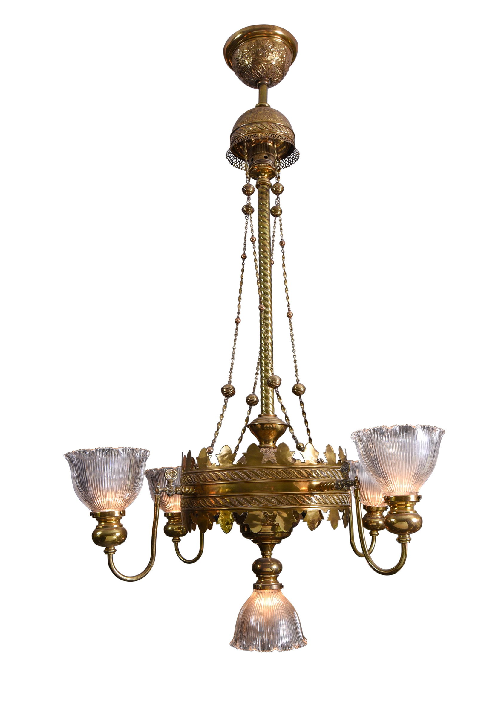 Brass Four Light Chandelier. (1 of 1)