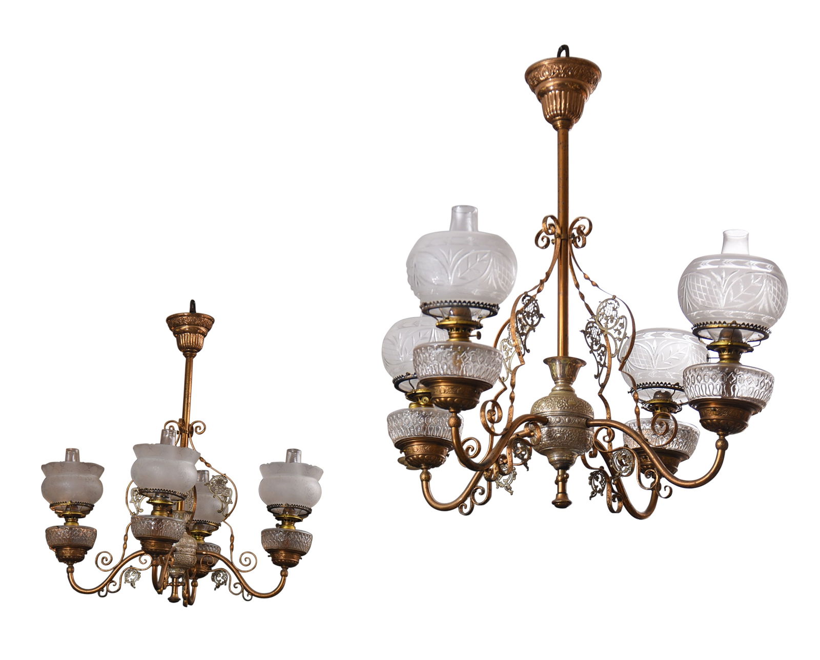Pair of Brass Four Light Chandeliers. (1 of 3)