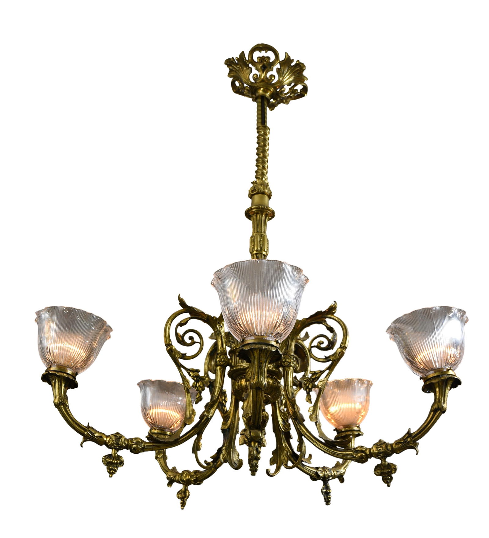 Gilt Metal Five Light Chandelier. (1 of 2)