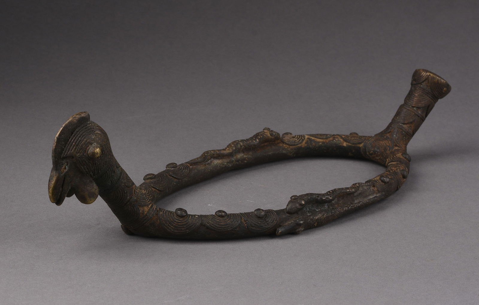 YORUBA BRONZE BIRD IJEBU ANKLET 17th-1800s: Width 11 inches.