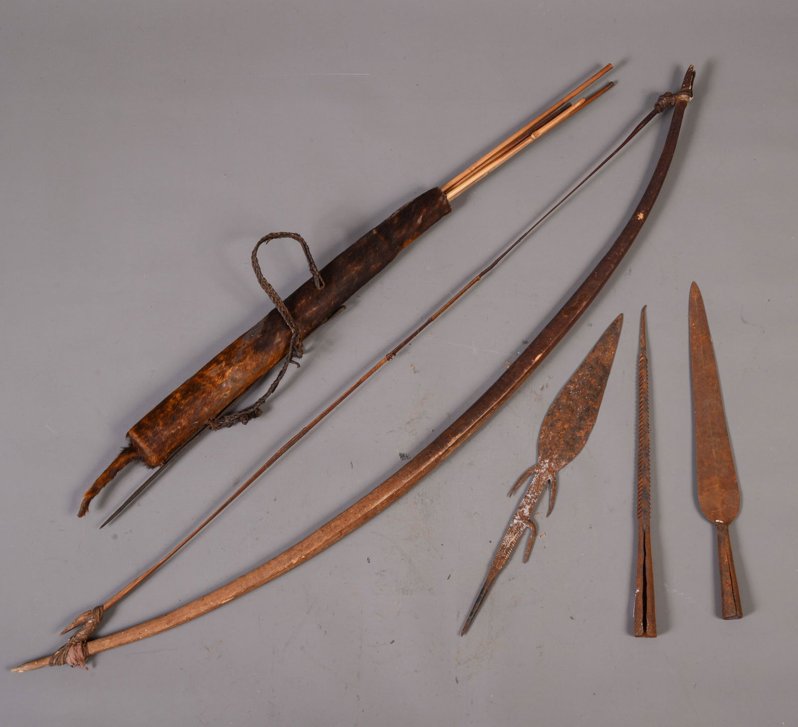 BOW AND ARROW WITH QUIVER AND THREE SPEAR HEADS (1 of 3)