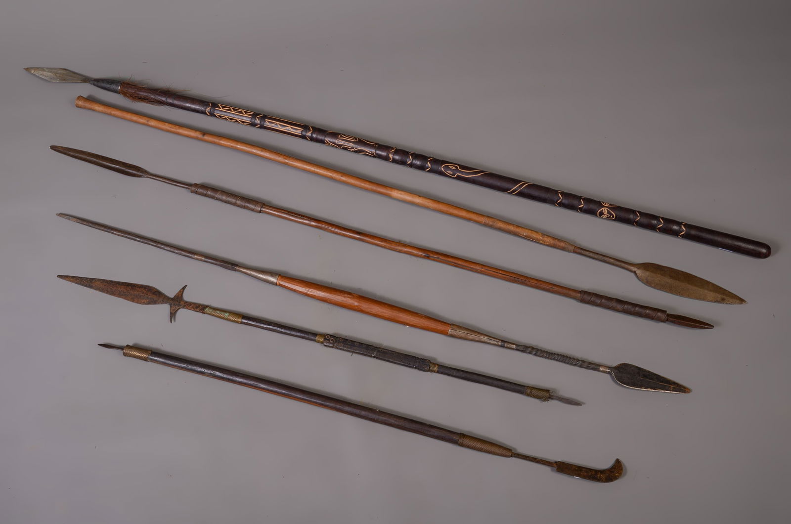 SIX AFRICAN WOOD AND METAL SPEARS (1 of 8)