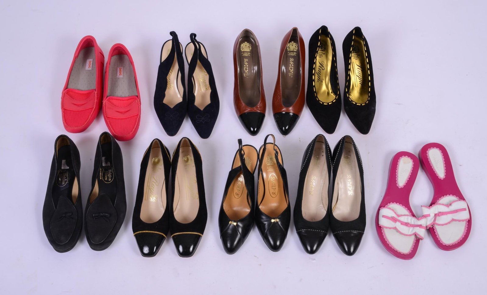 Group of Women's Leather Shoes, Size 7: Heels and flats, Rayne, Belgian Shoes, and other brands.