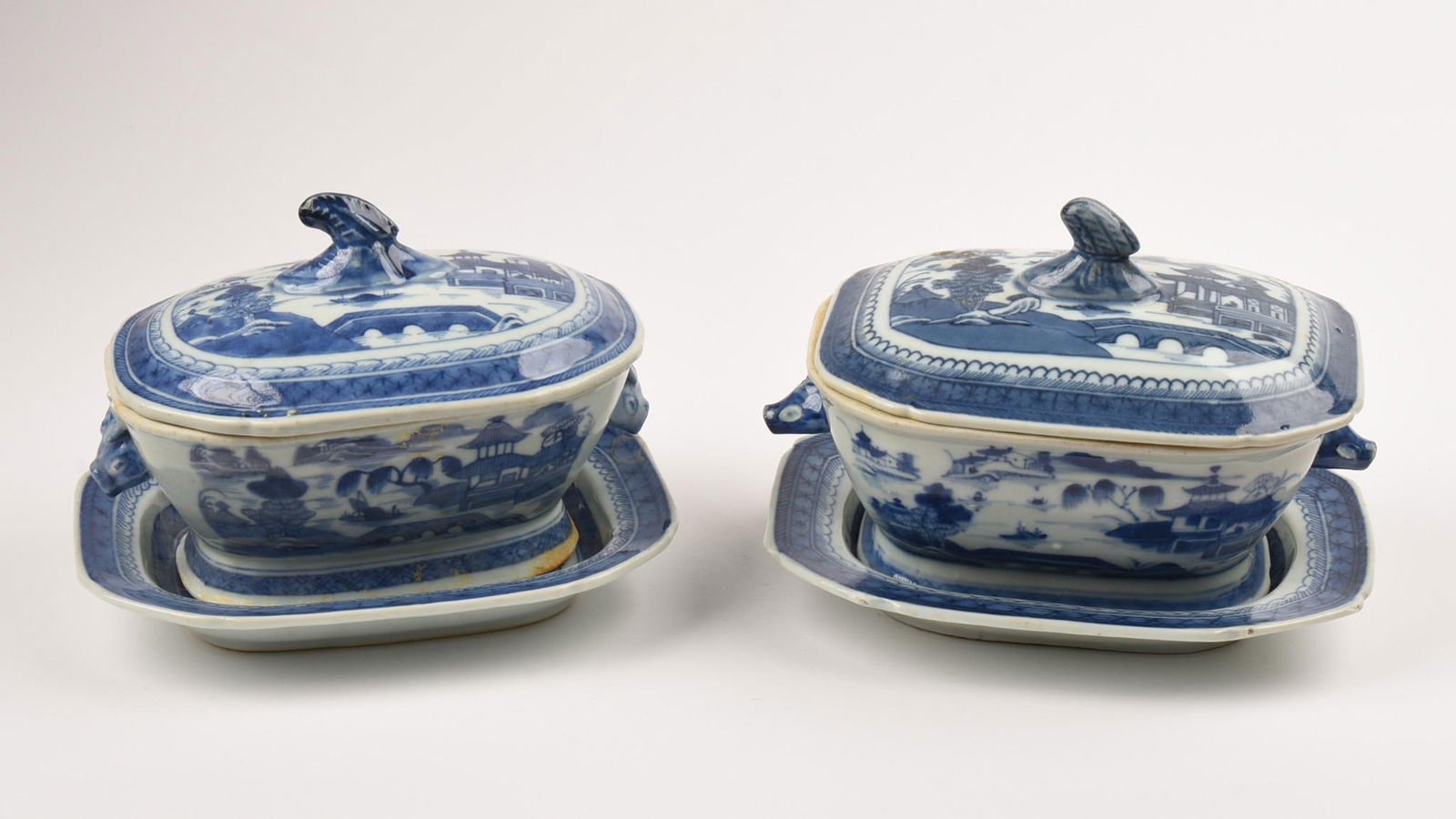 Two Small Blue and White Canton Covered Tureens (1 of 6)