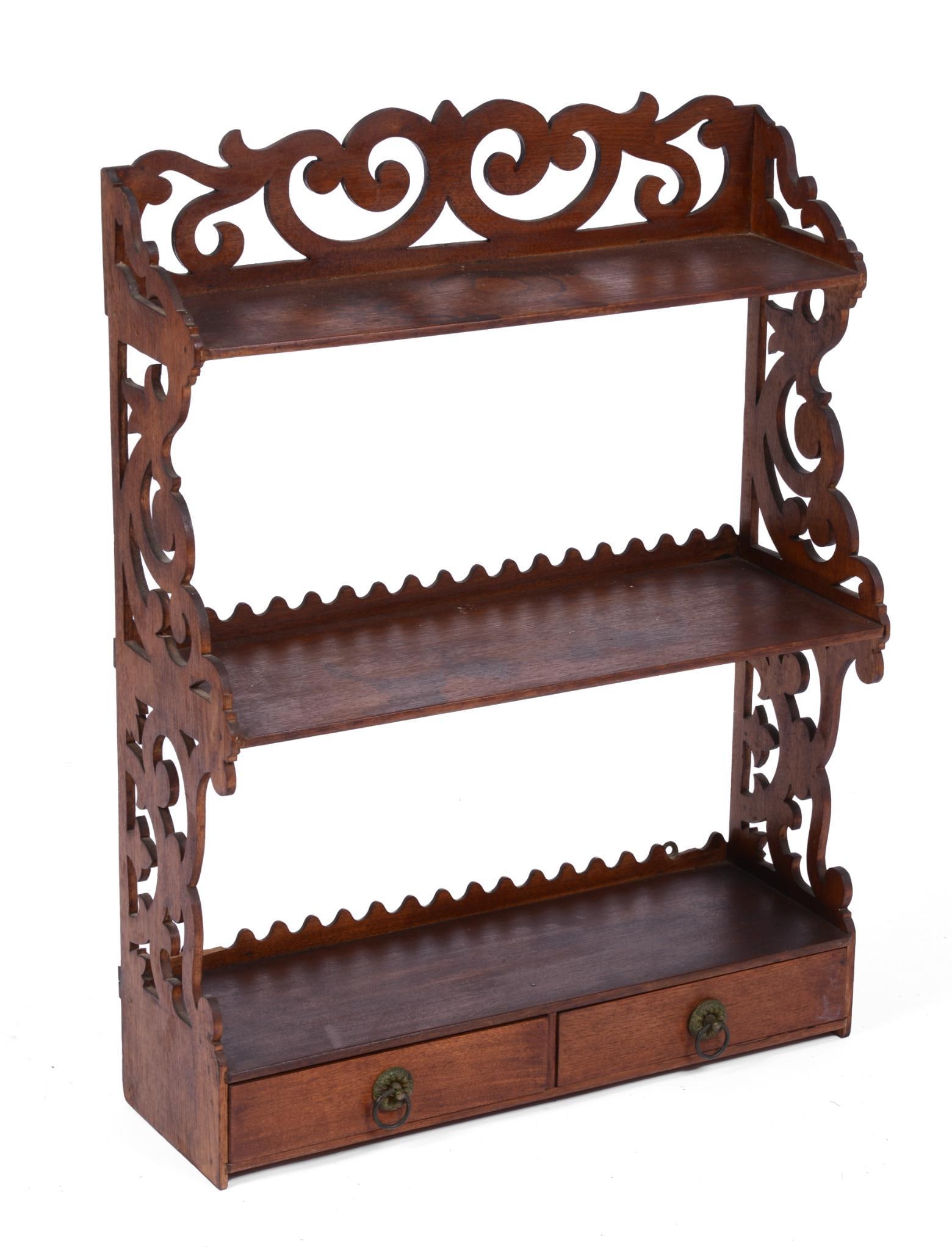 Mahogany Three Tier Open Wall Shelf (1 of 4)
