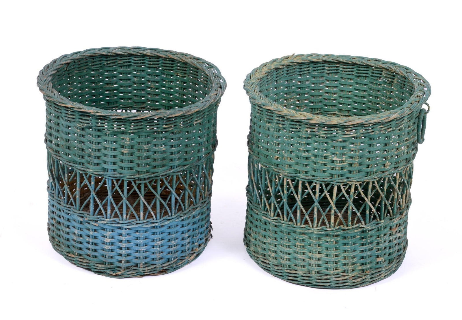 Pair of Vintage Green Painted Wicker Waste Baskets (1 of 4)