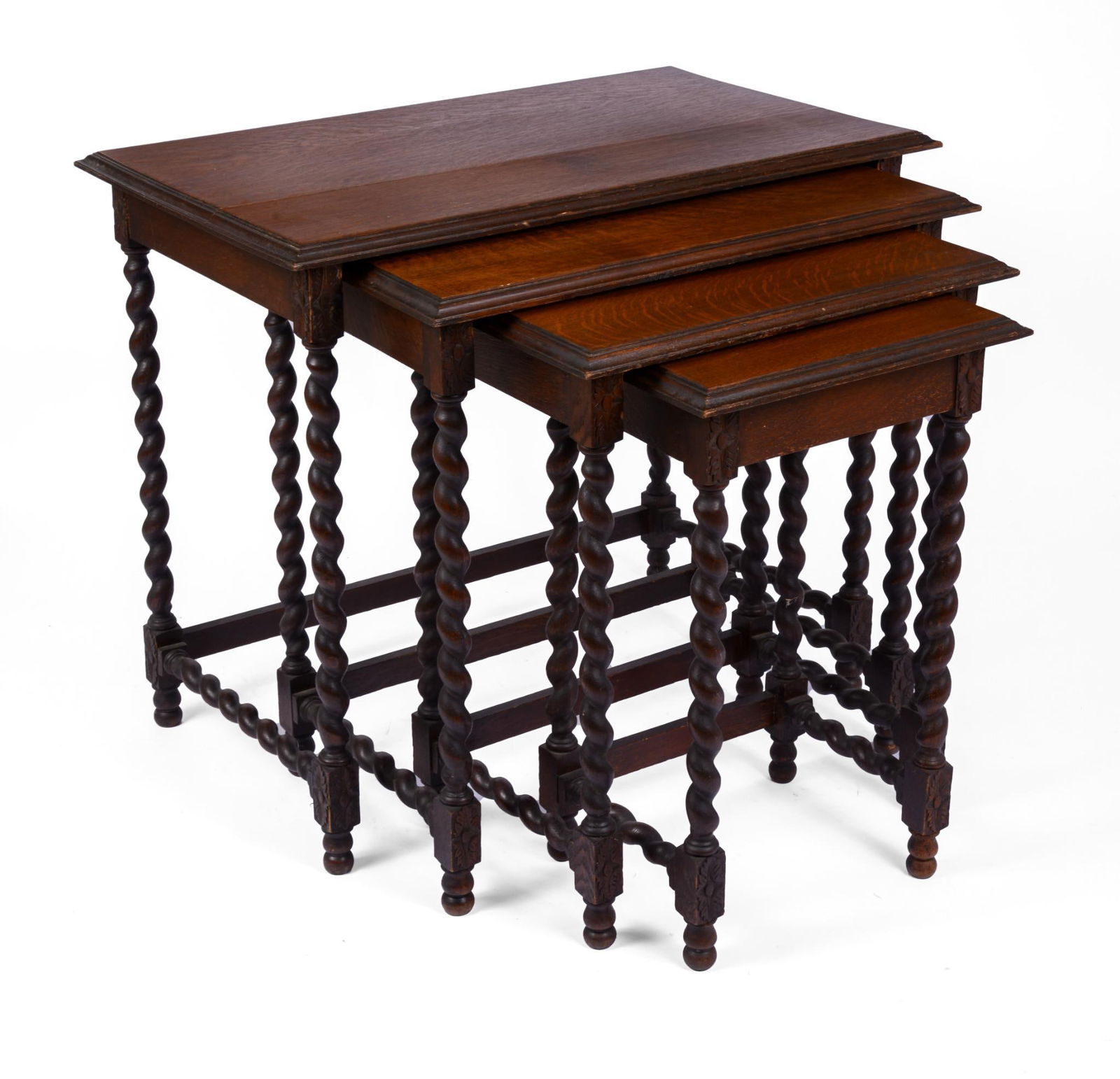 Nest of Four Oak Graduated Tables on Turned Legs (1 of 4)