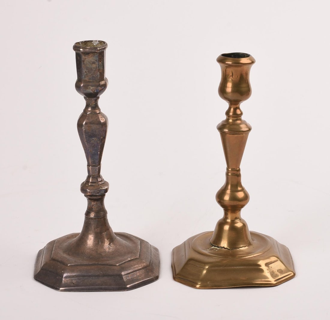 Brass Candleholder with a Similar Silver Plate Candleholder: Height of silver plate candleholder 7 inches