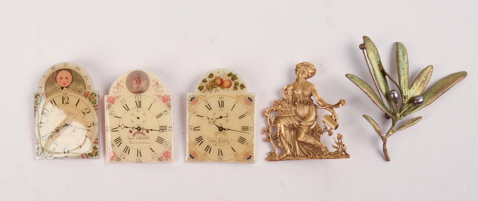 3 Pins of Painted Faces of Antique Tall Case Clocks (1 of 3)