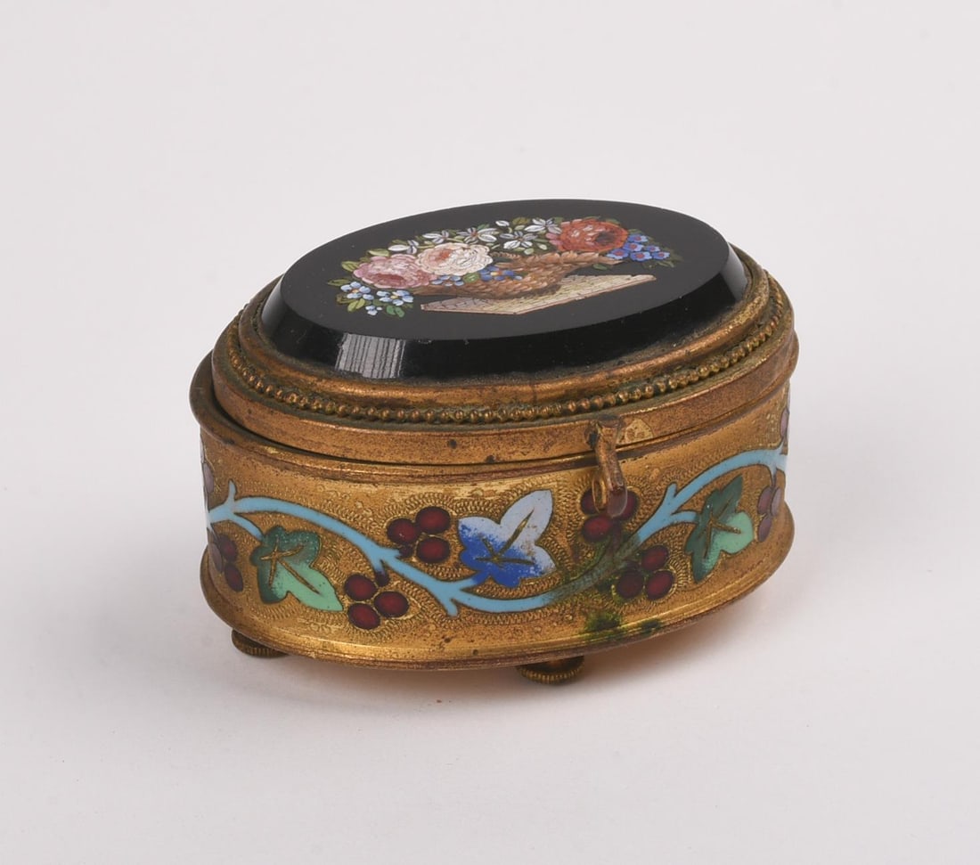 Small Pietra Dura Metal Dresser Box on Bun Feet (1 of 6)