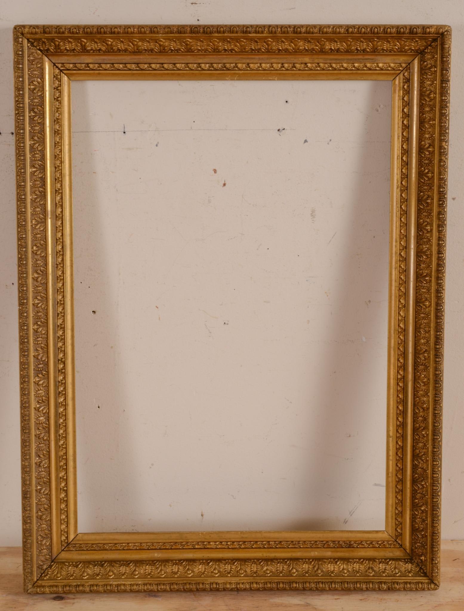 Carved Giltwood Frame.: Rabbet 13.25 x 19 inches, overall 22.5 x 16.5 inches. Good condition.