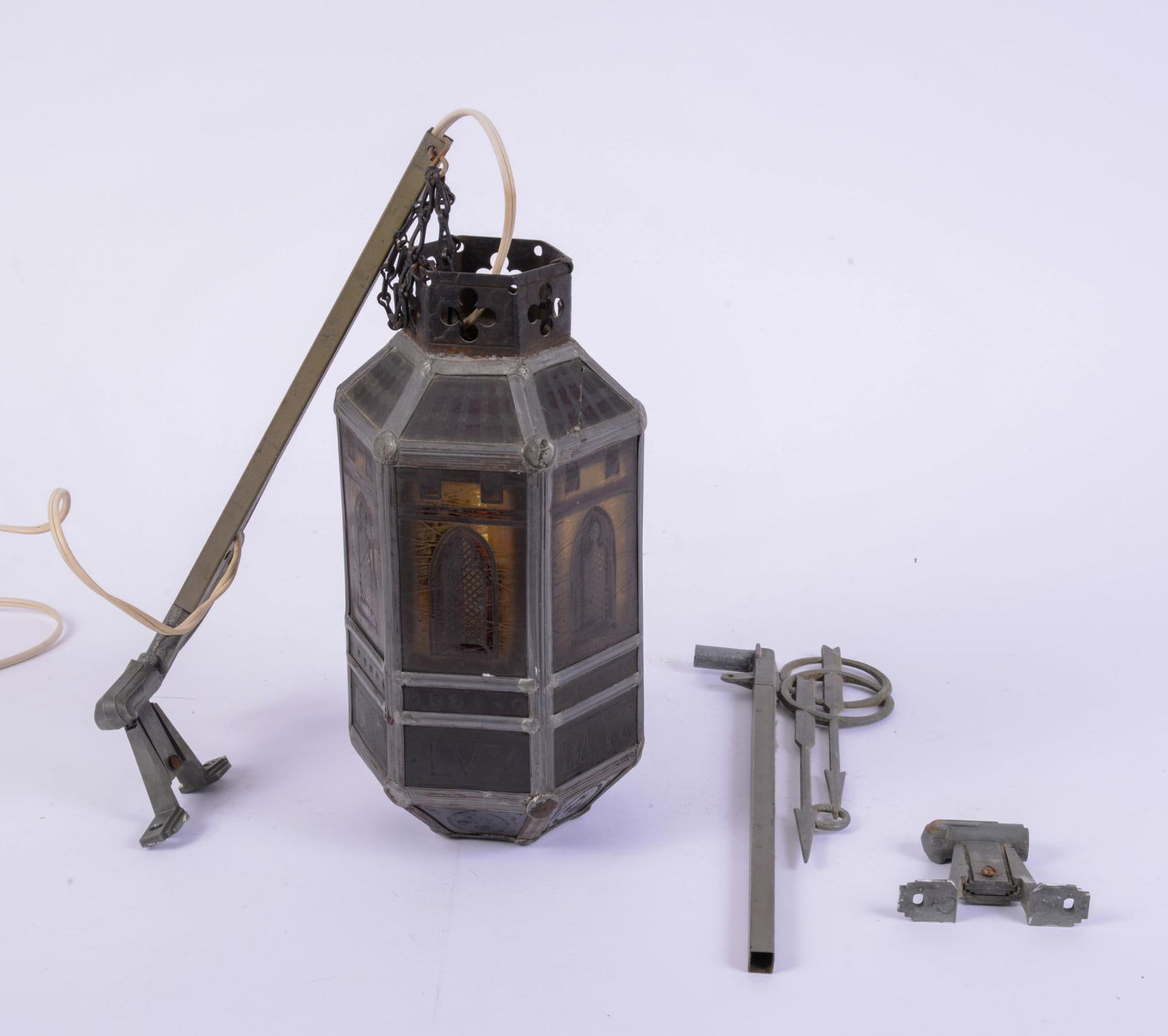 19th Century Hanging Stained Glass Lantern. (1 of 4)