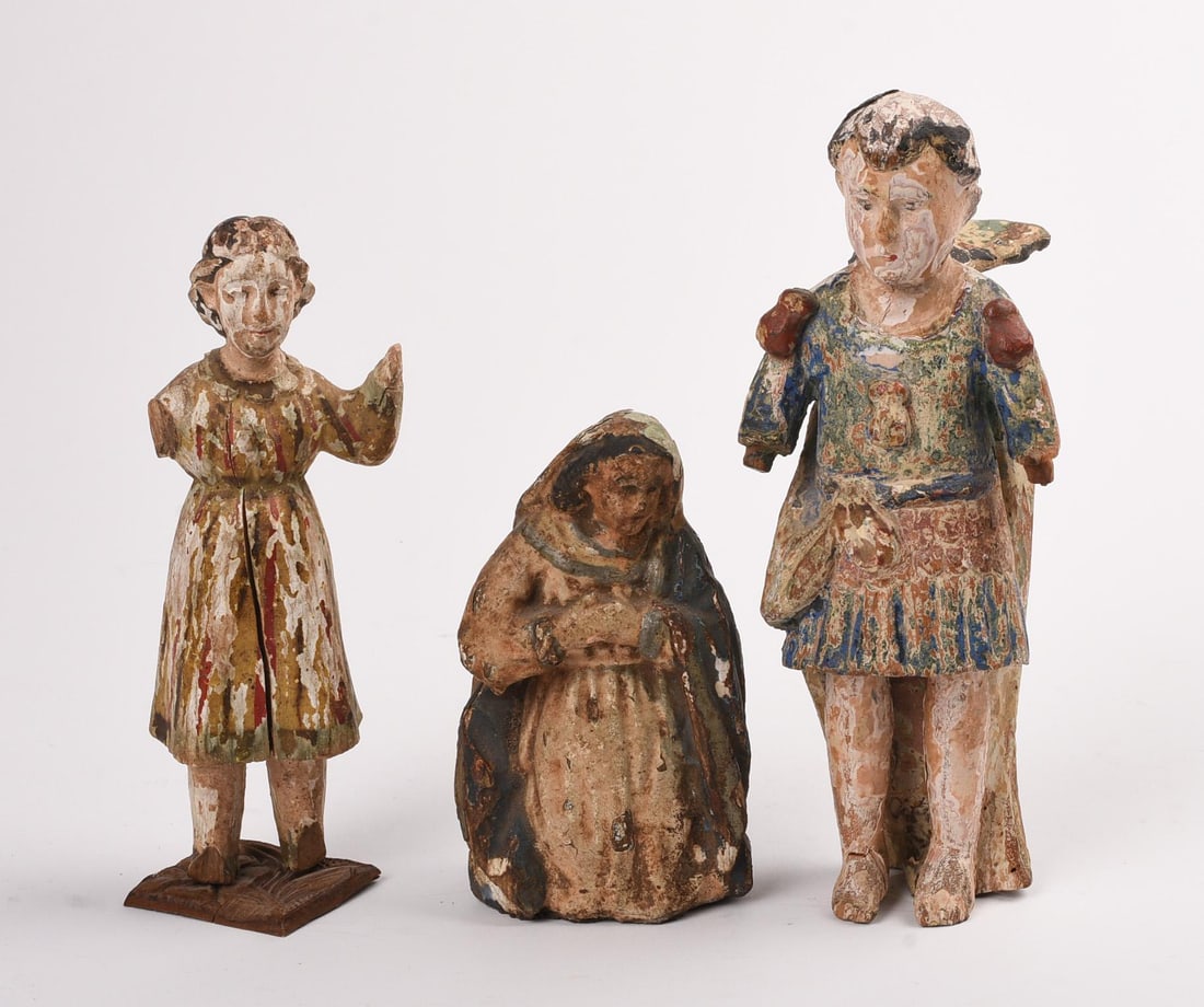 Three Small Wood Carved and Painted Santos Figures (1 of 5)