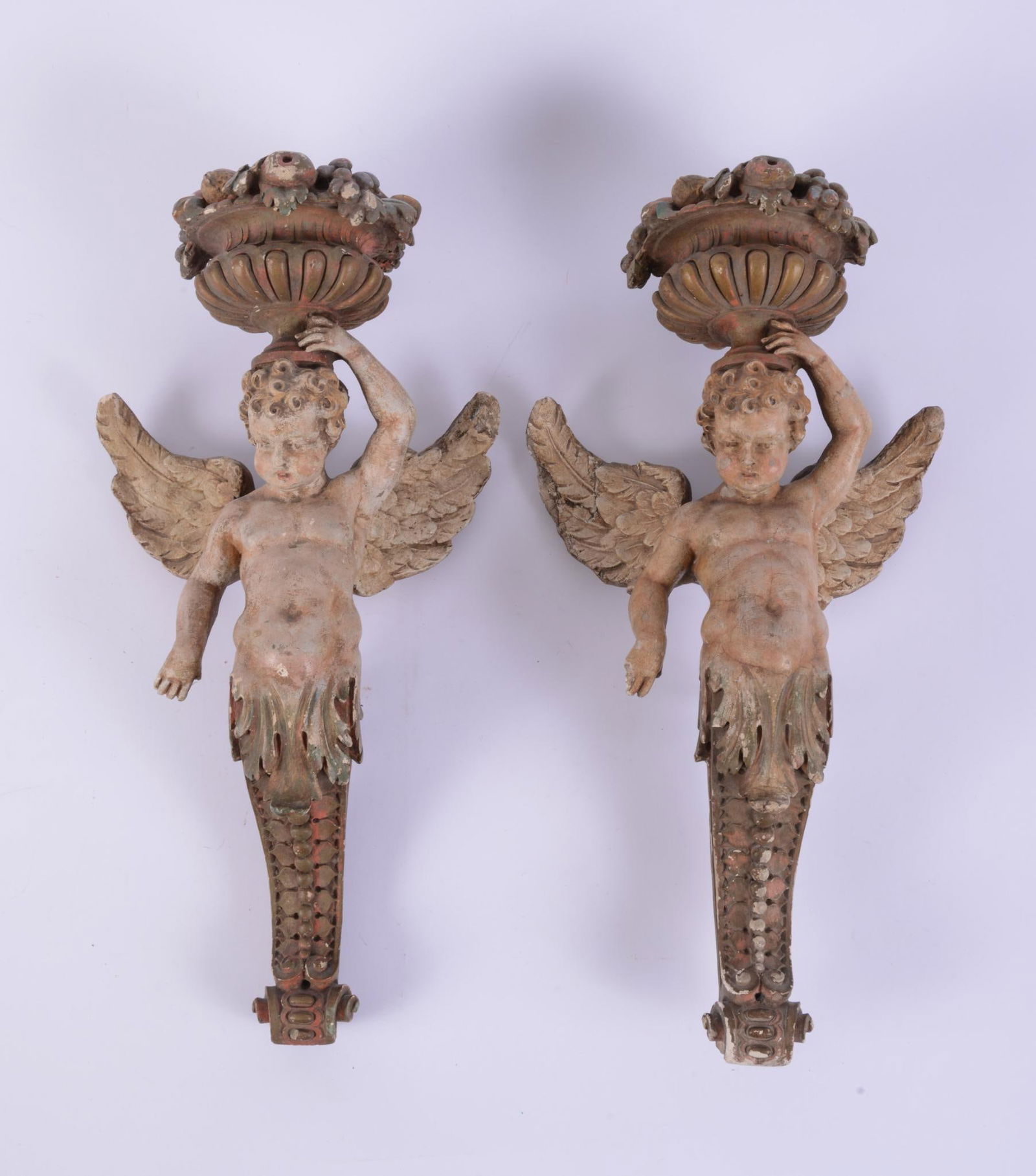 Pair of Wood and Resin Carved Cherub Sconces (1 of 4)