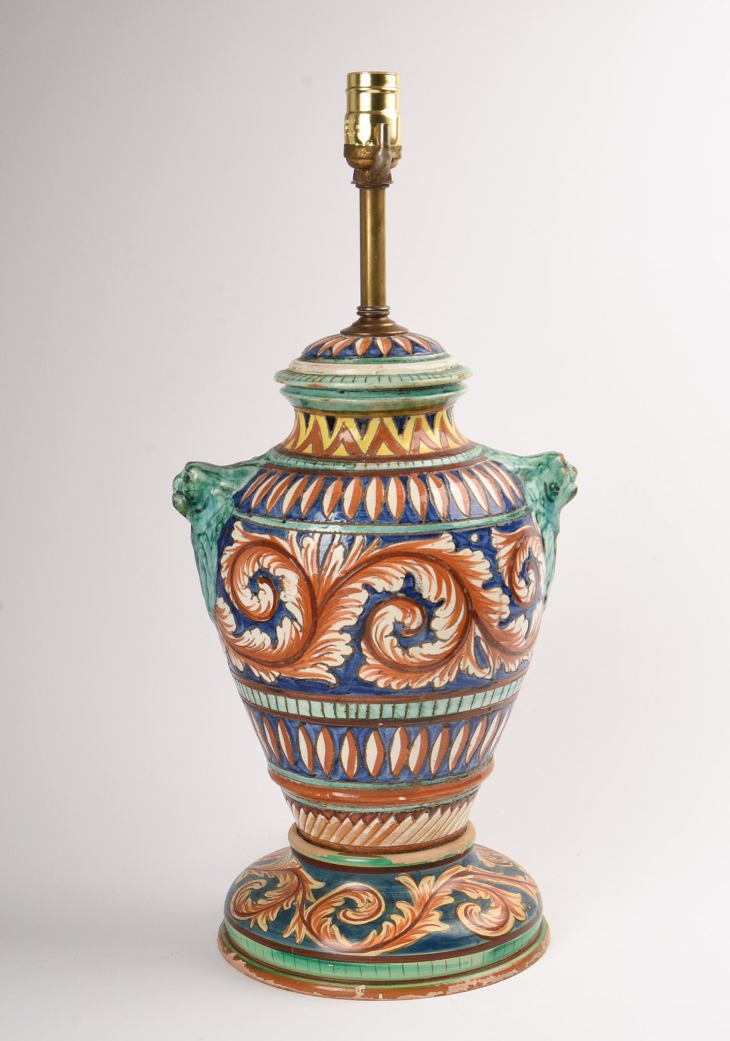 Large Painted Ceramic Urn Form Lamp (1 of 4)