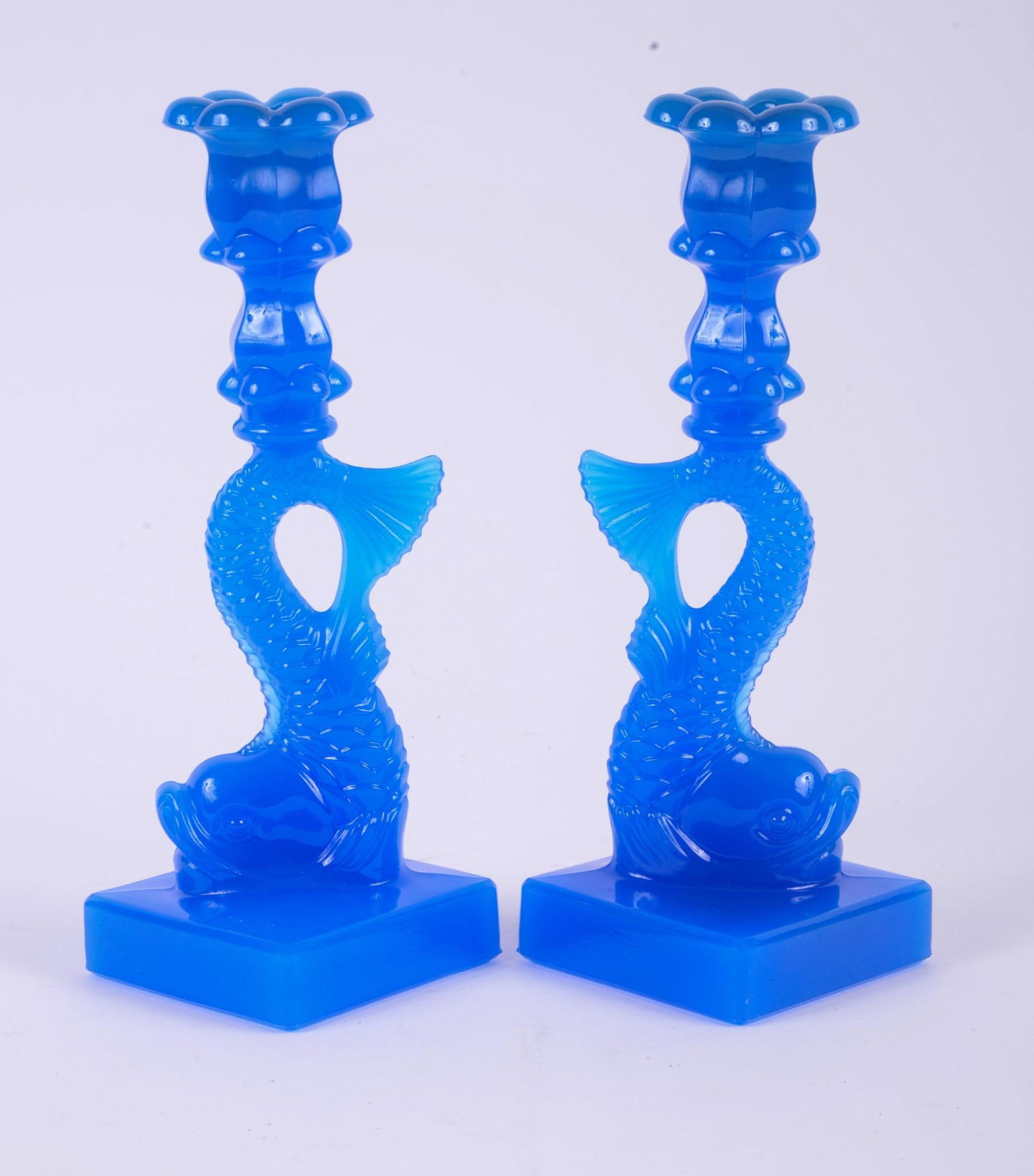 Pair of MMA Sandwich Glass Candlesticks. (1 of 4)