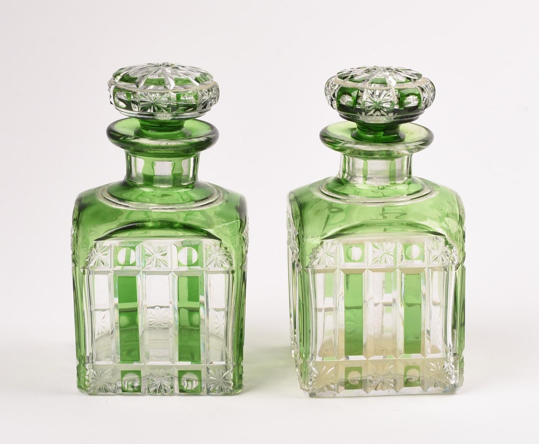 Pair of Nancy Cristal Small Decanters: Height 5 inches, very good condition.