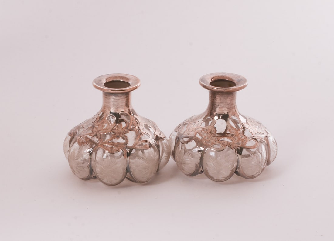 Pair of Glass Candleholders WIth Sterling Silver Overlay (1 of 4)