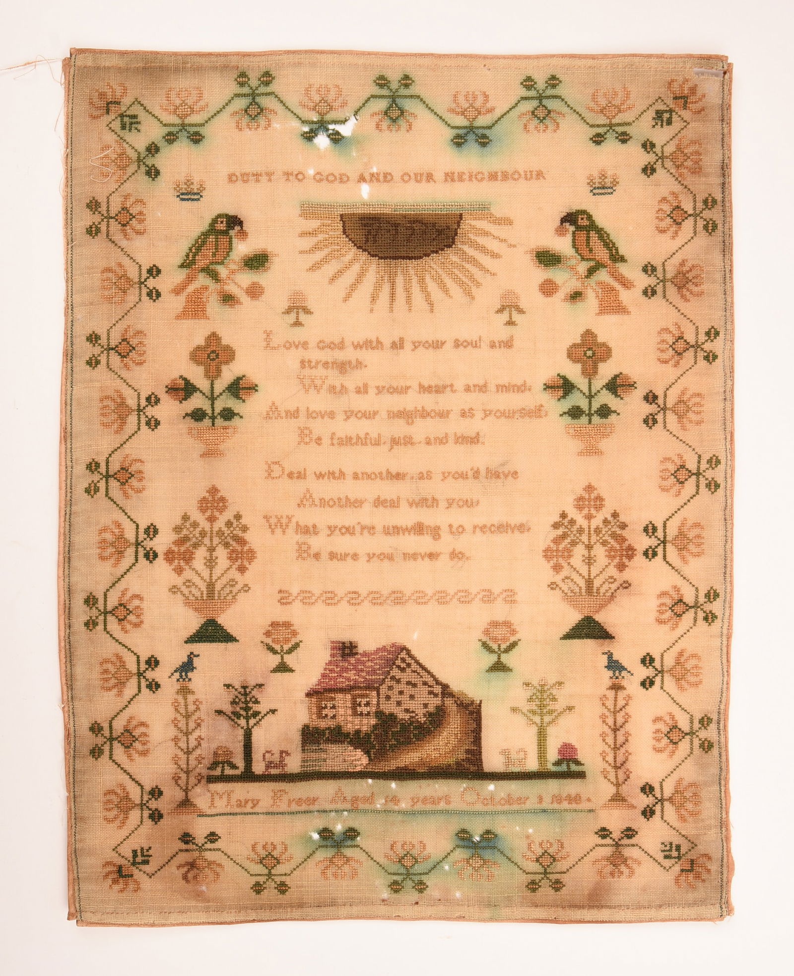 Mary Freer's Schoolgirl Sampler, 1848 (1 of 2)