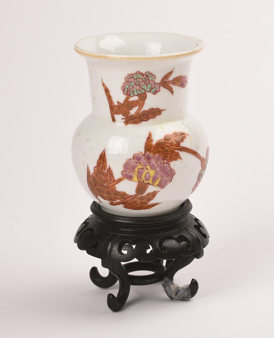 Asian Vase On Wood Stand (1 of 4)