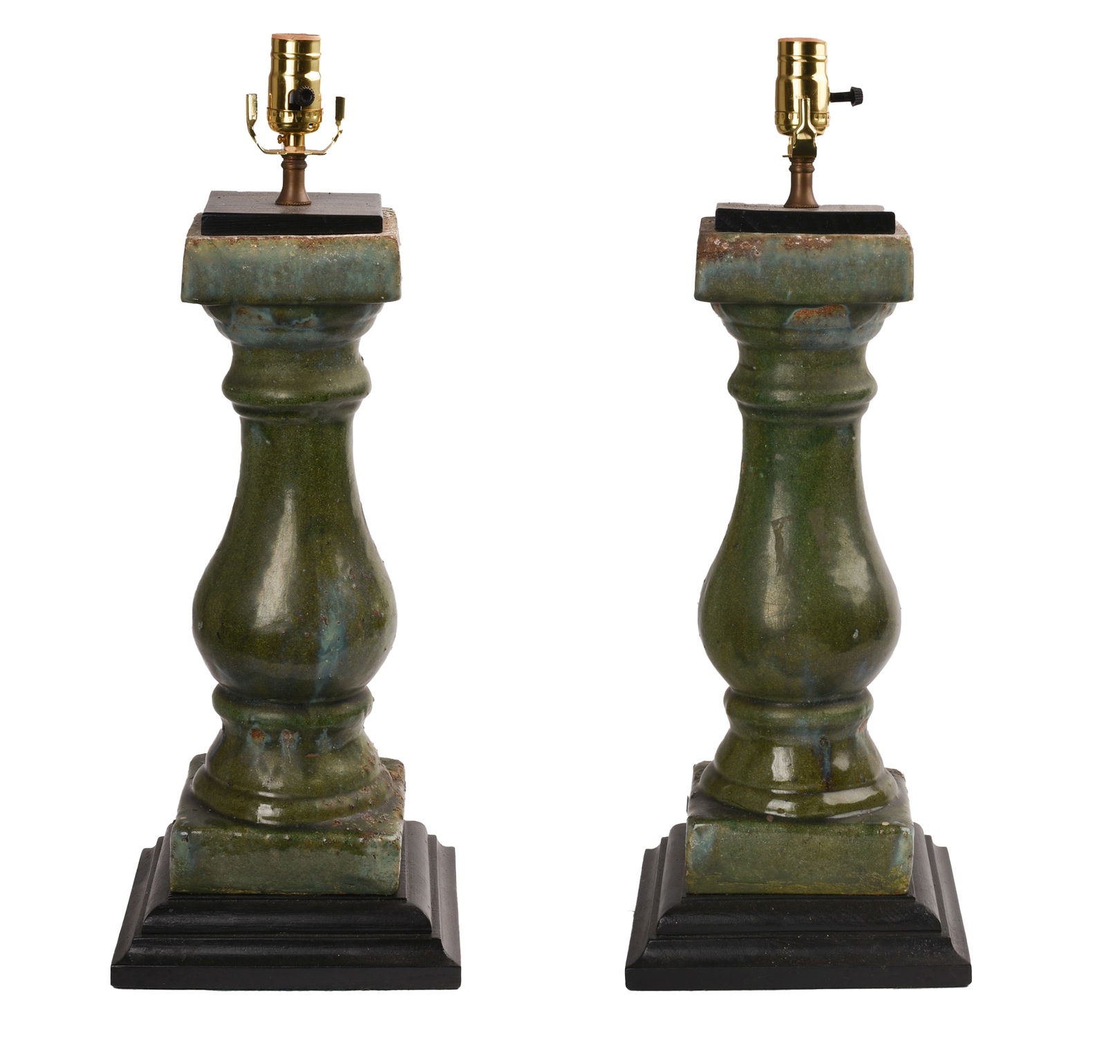 Pair of Large Chinese Green Porcelain Table Lamps. (1 of 5)