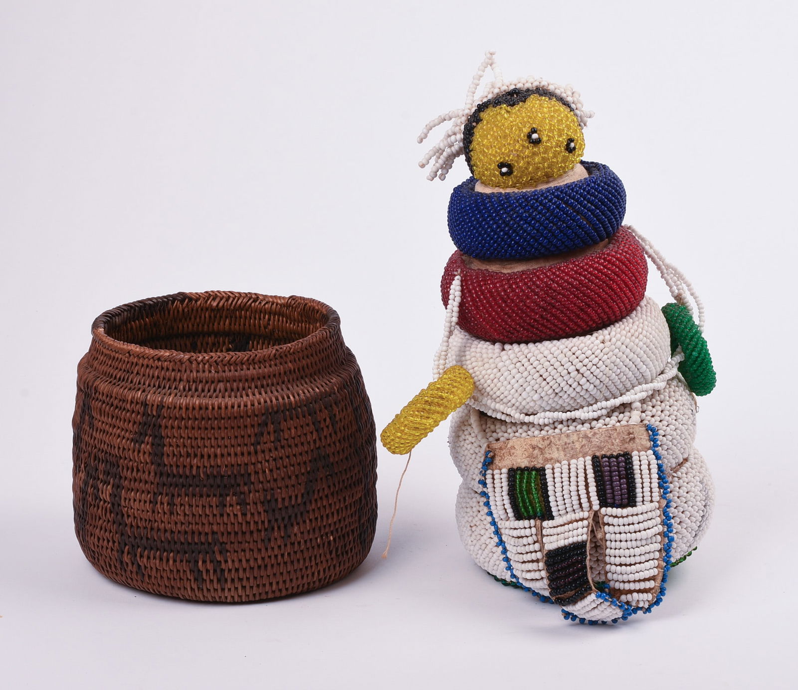 Beaded African Doll With Woven Basket Painted with Animals (1 of 6)