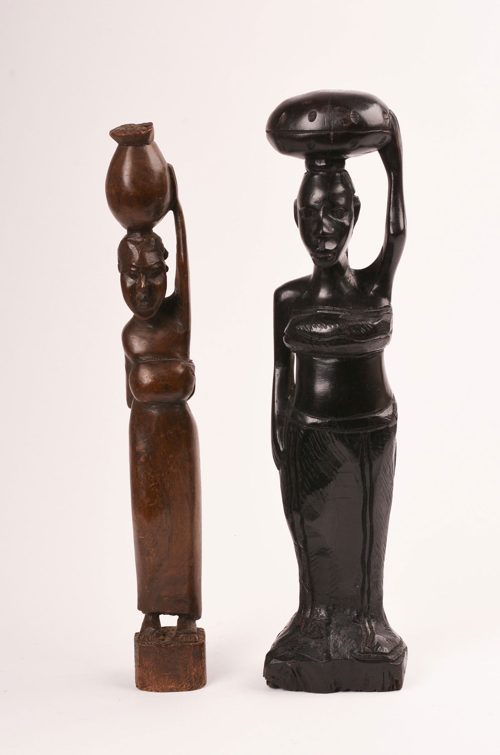Two African Carved Wood Figures of Women Carrying Baskets (1 of 5)