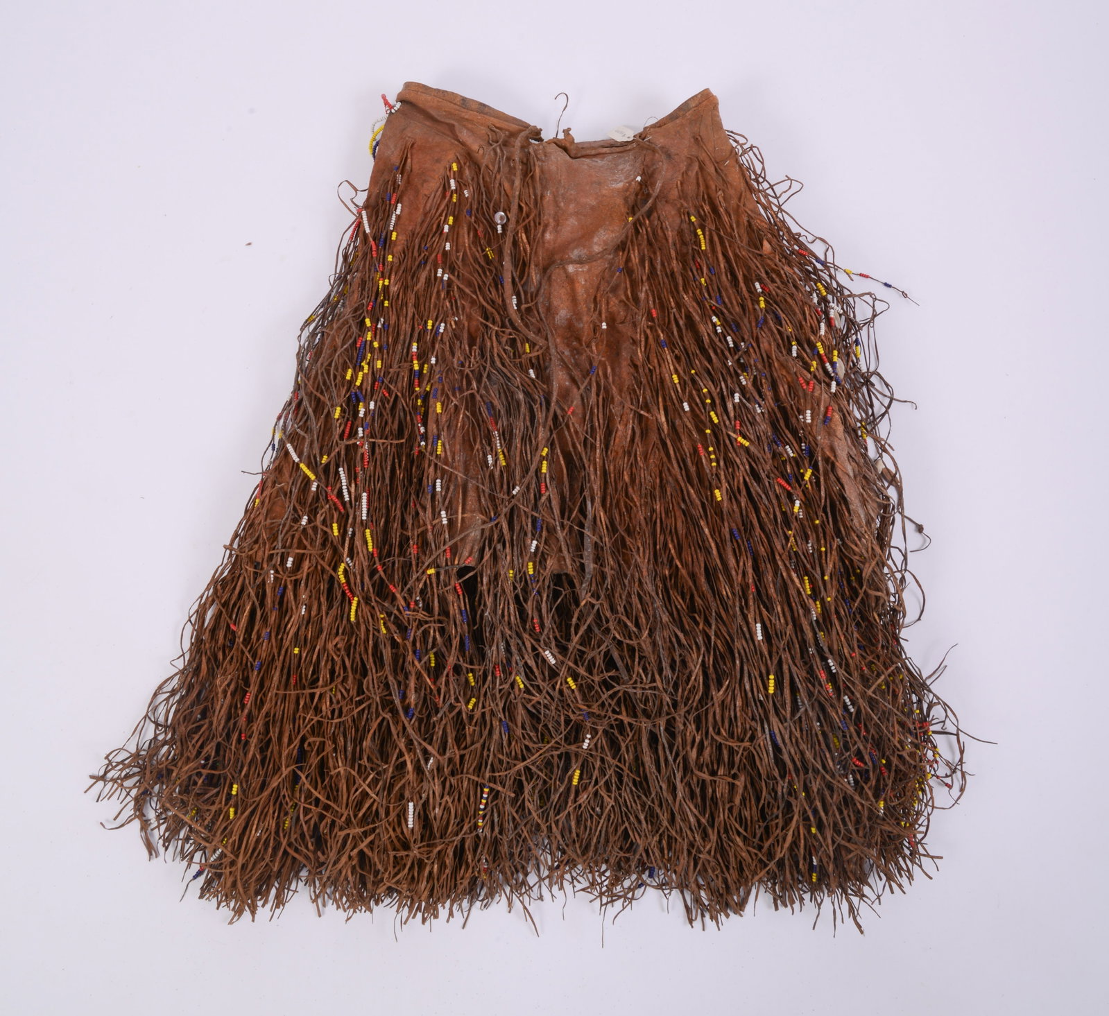 African Beaded and Leather Fringe Skirt: Length 30 inches