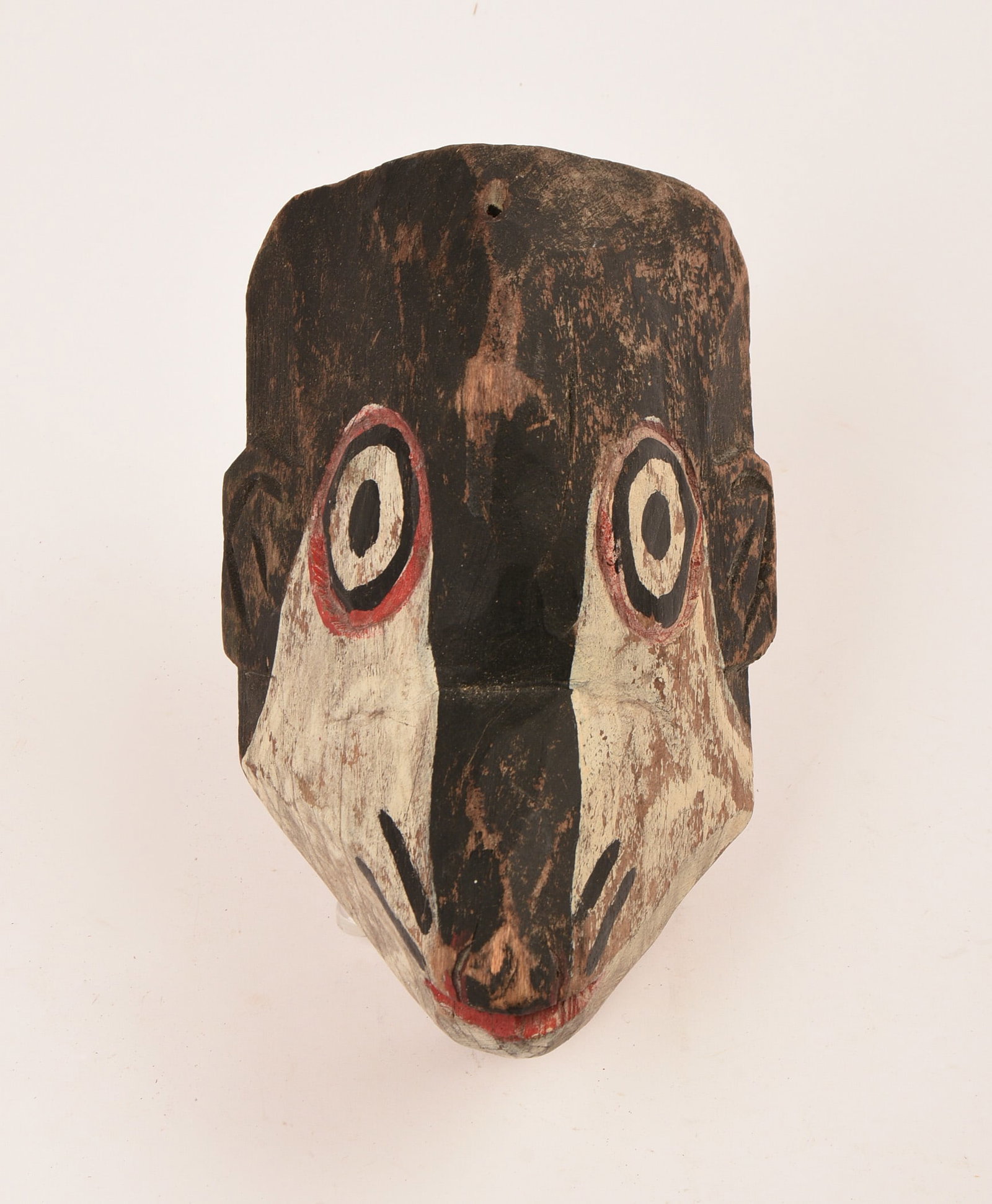 Primitive Painted Wood Animal Mask: Height 9 inches