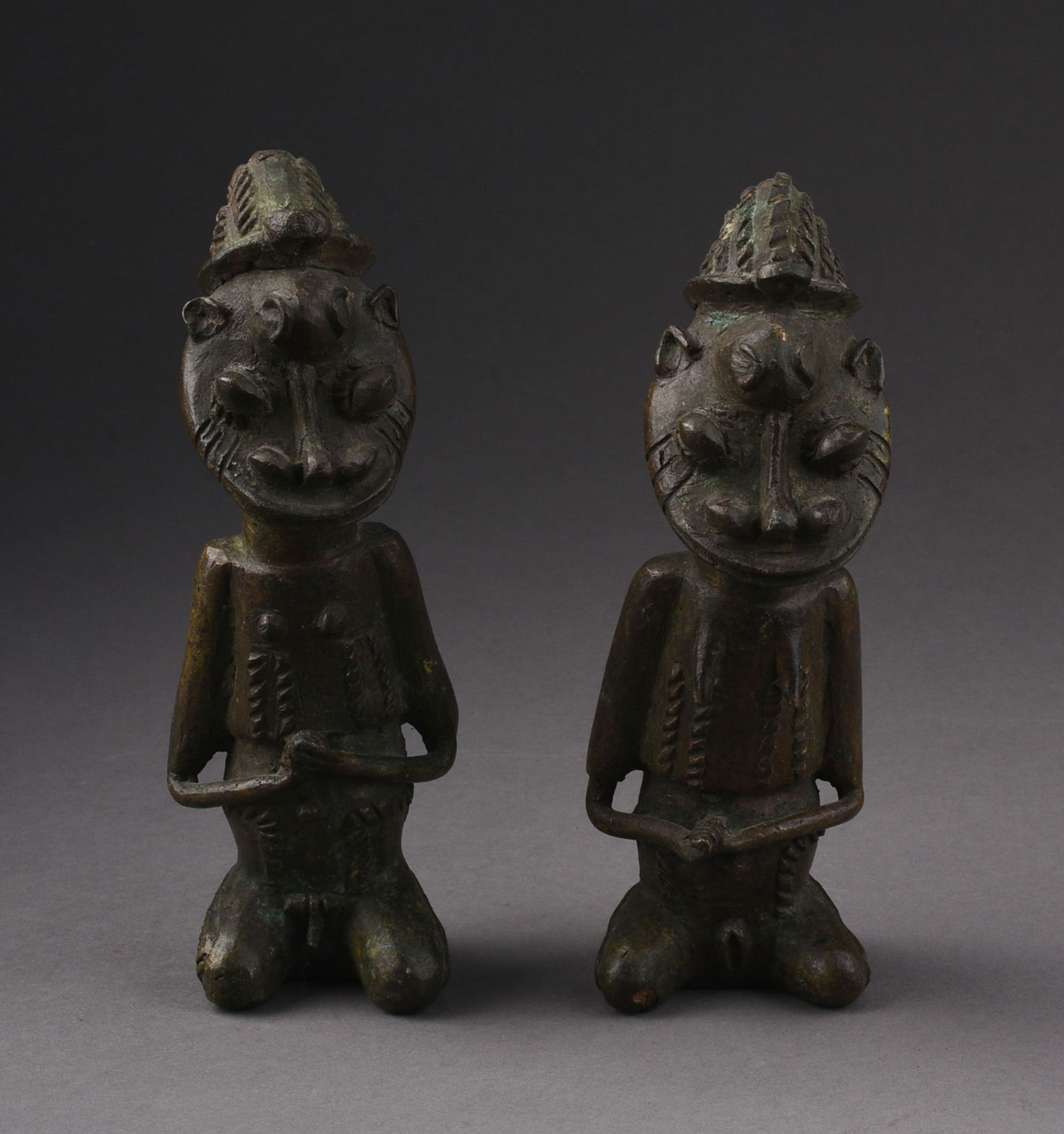 PAIR OF OGBONI YORUBA BRONZE STATUE OF DEVOTION (1 of 6)