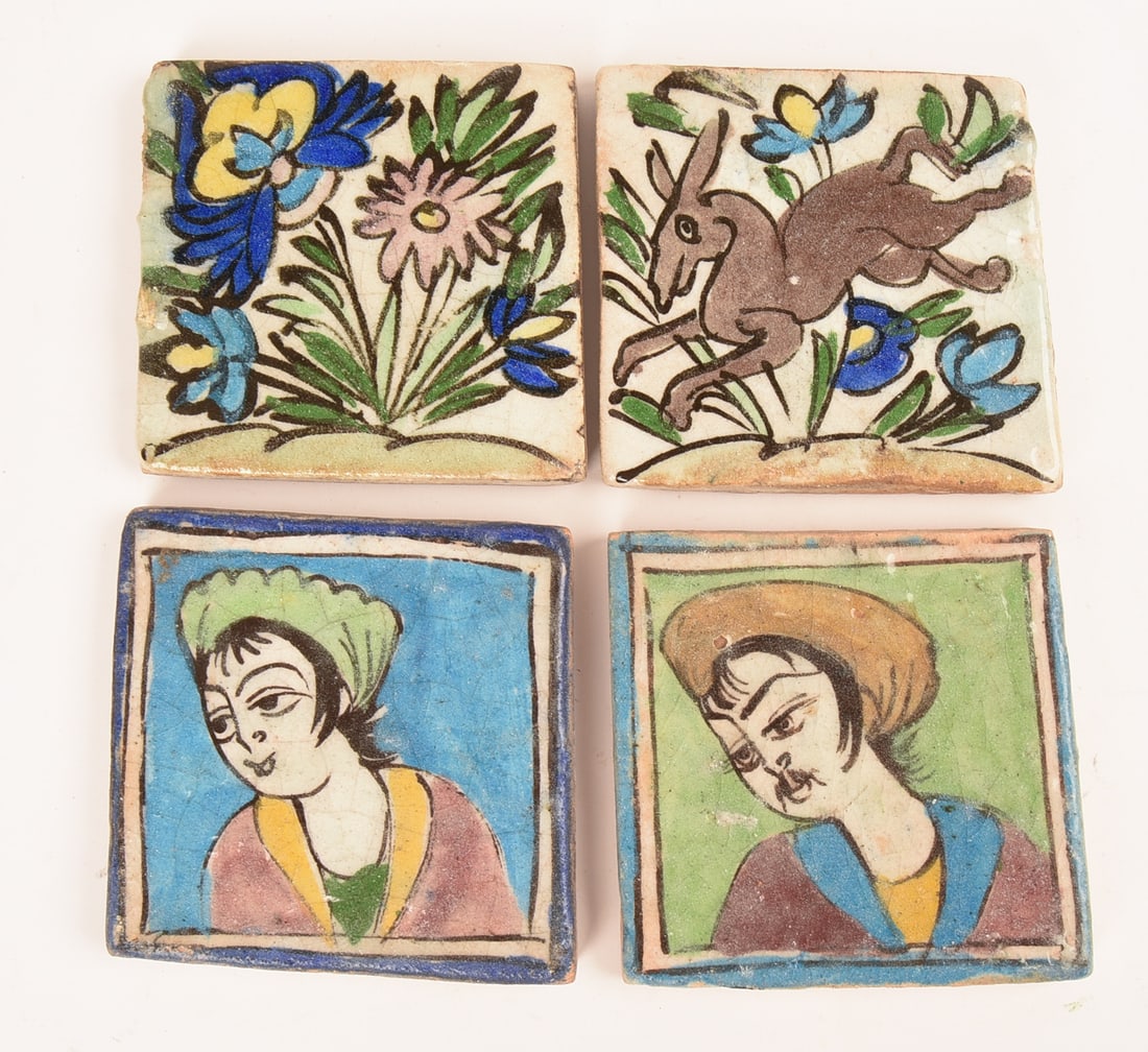 Four Qajar Persian Pottery Tiles (1 of 2)