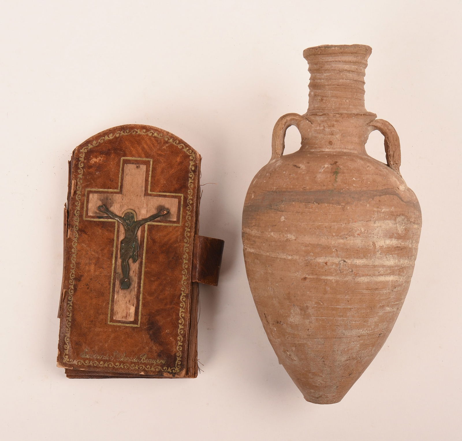 Small Leather Book With Metal Coins of Jesus on the Cross (1 of 4)