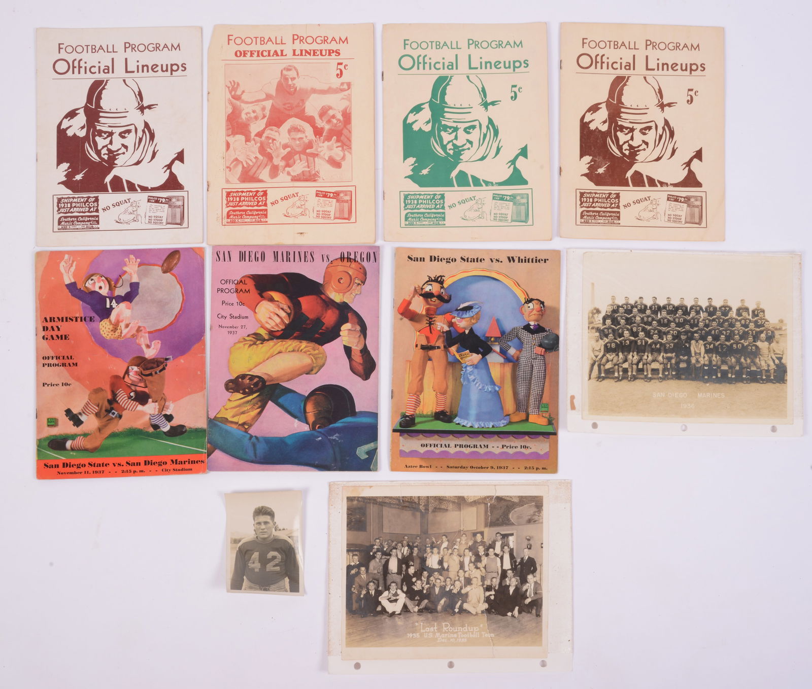 6 Football Program Official Lineups Pamphlets 1937 (1 of 7)