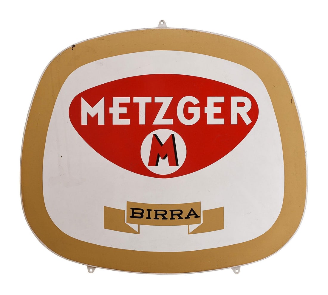 Metzger Birra Metal Beer Sign Torino, Italy C. 1950-60's (1 of 2)