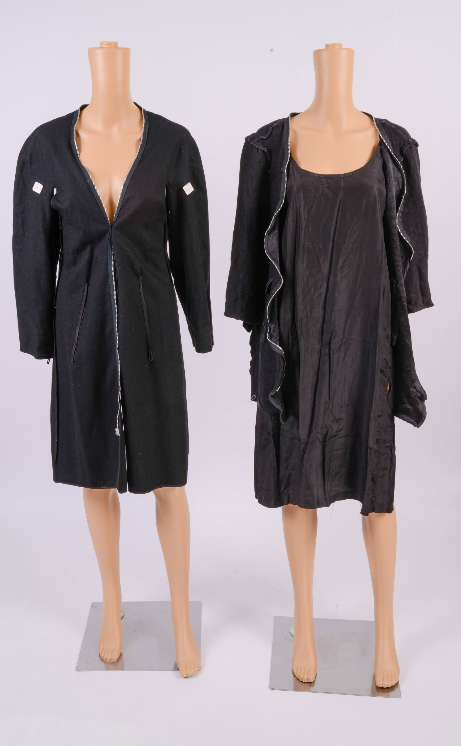 DPSC By American Apparel Long Zipper Detailed Jacket with Slip: With shorter matching zipper detail jacket, short jacket length 29.5 inches, good condition.