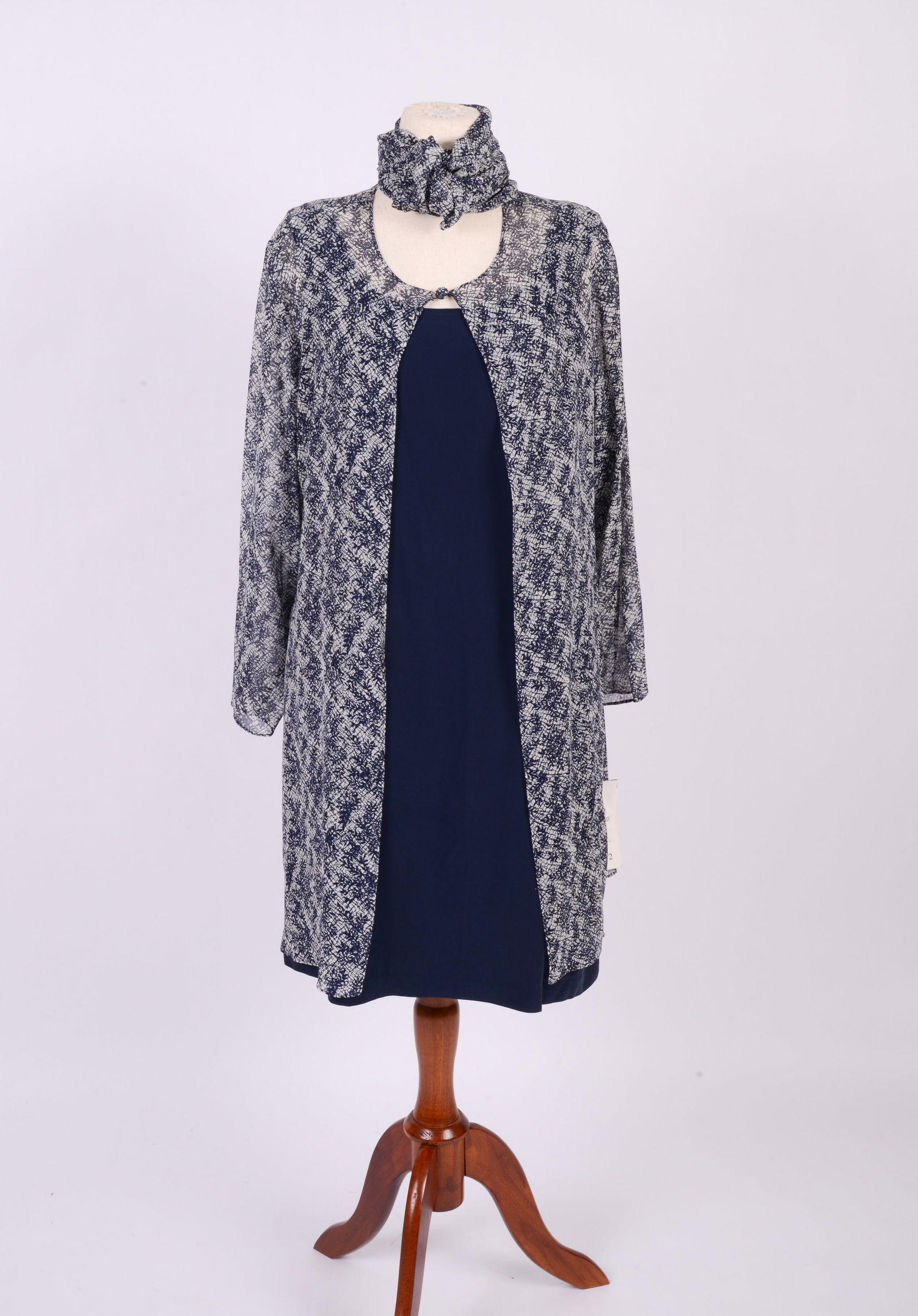 Misho Navy Silk Sheath Dress with Long Silk Jacket (1 of 7)