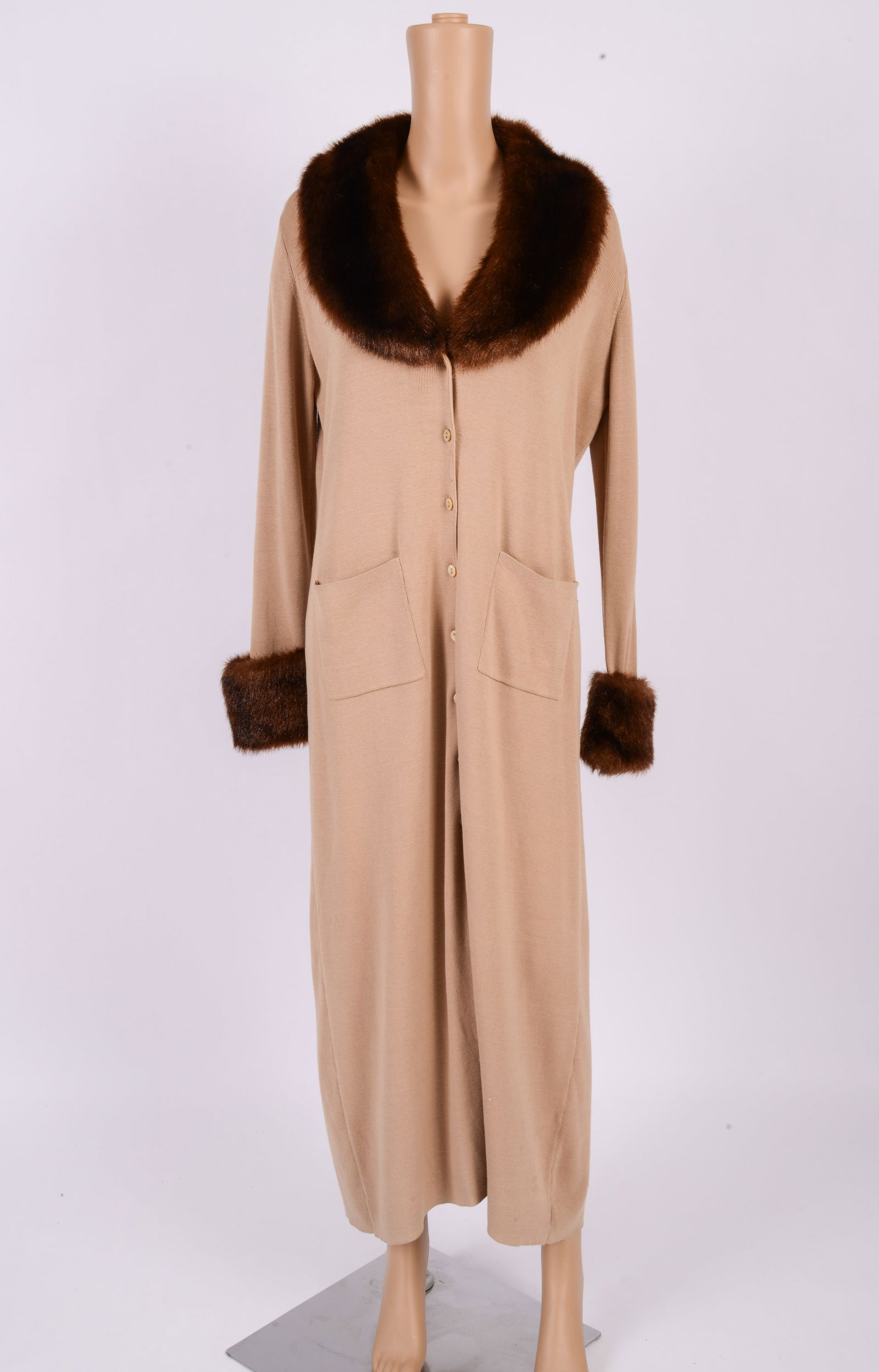 Tina Hagen Faux Fur Trimmed Tan Sweater Dress (1 of 4)